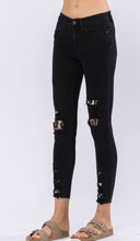 Load image into Gallery viewer, Judy Blue Distressed Leopard Patch Skinny Jeans - Black Denim
