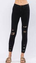 Load image into Gallery viewer, Judy Blue Distressed Leopard Patch Skinny Jeans - Black Denim
