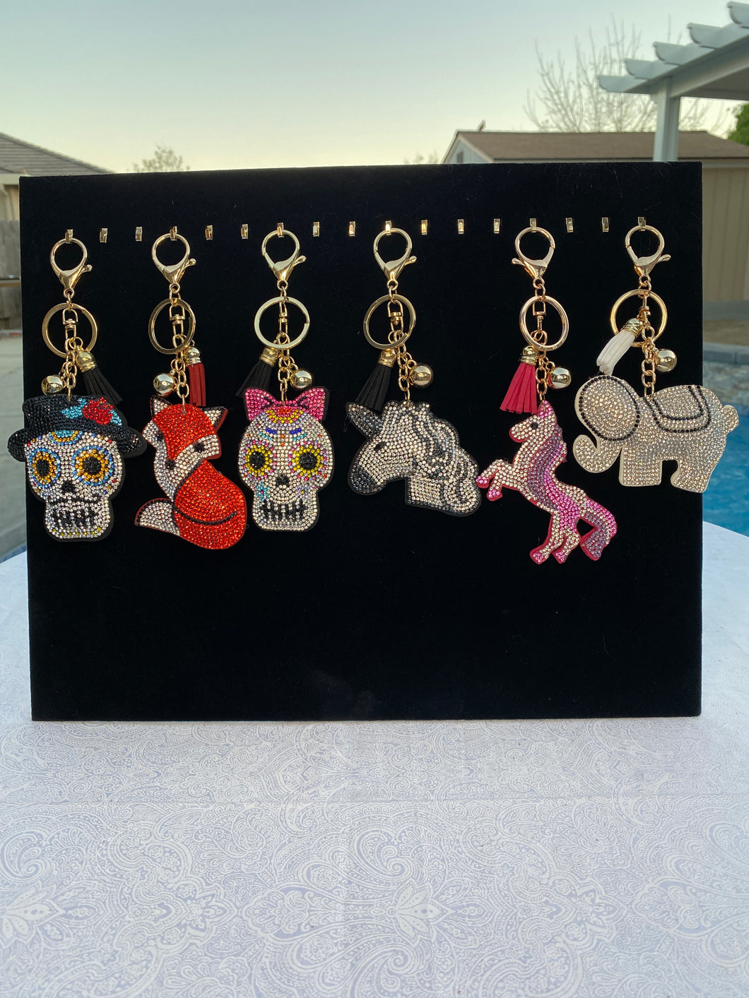 Bling Rhinestone Puffy Keychains - Skeleton, Fox, Unicorn, Elephant