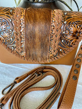 Load image into Gallery viewer, Crossbody Purse / Wristlet with Leather Tooled Details
