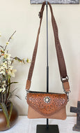 Crossbody / Clutch Purse with Genuine Tooled Leather