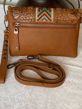 Load image into Gallery viewer, Crossbody Purse / Wristlet with Leather Tooled Details
