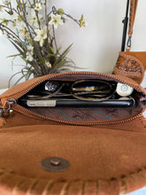 Load image into Gallery viewer, Crossbody Purse / Wristlet with Leather Tooled Details
