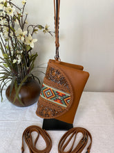 Load image into Gallery viewer, Crossbody Purse / Wristlet with Leather Tooled Details
