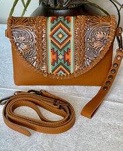 Load image into Gallery viewer, Crossbody Purse / Wristlet with Leather Tooled Details
