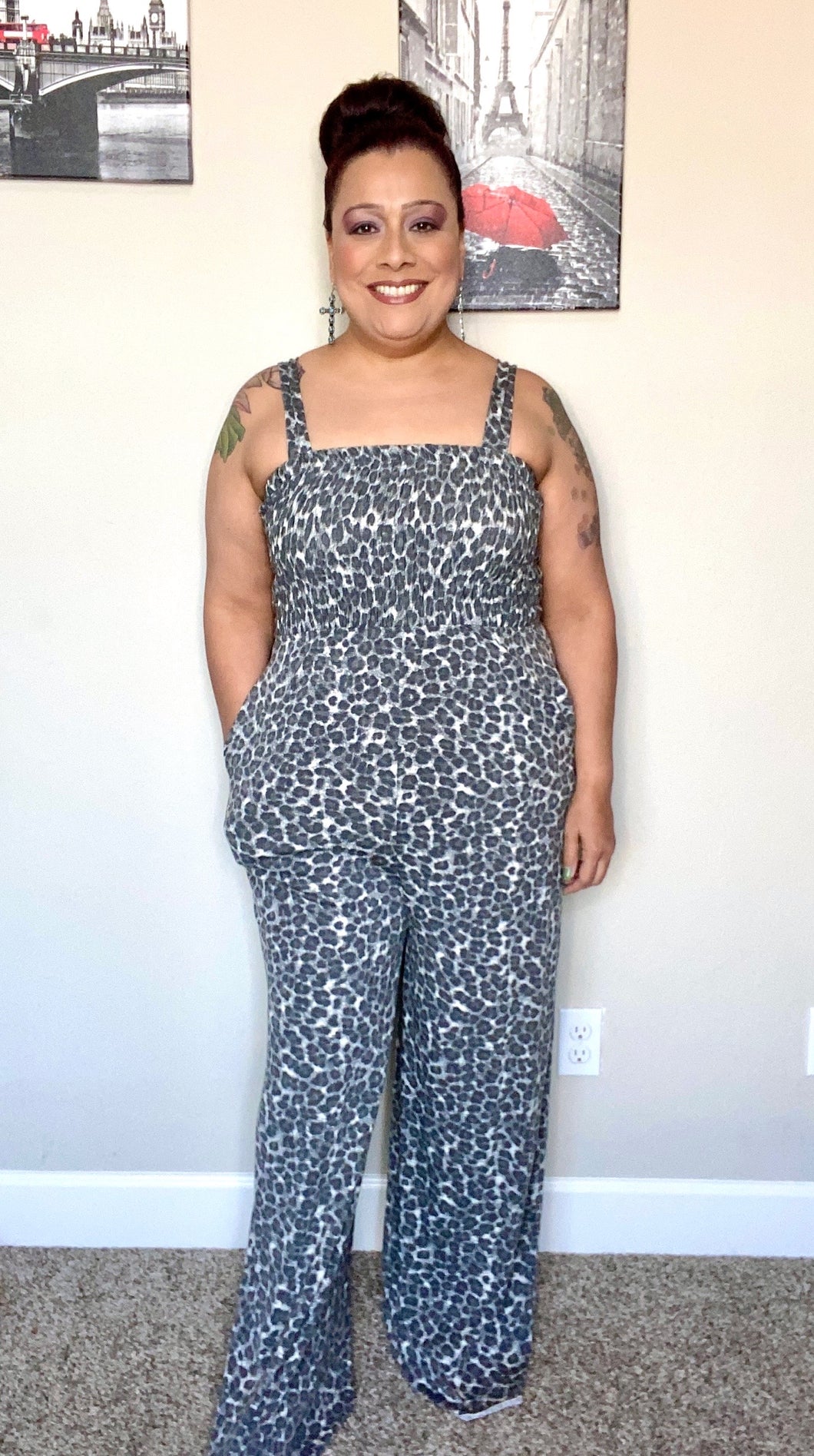 Zenana Leopard Print Wide Leg Jumpsuit