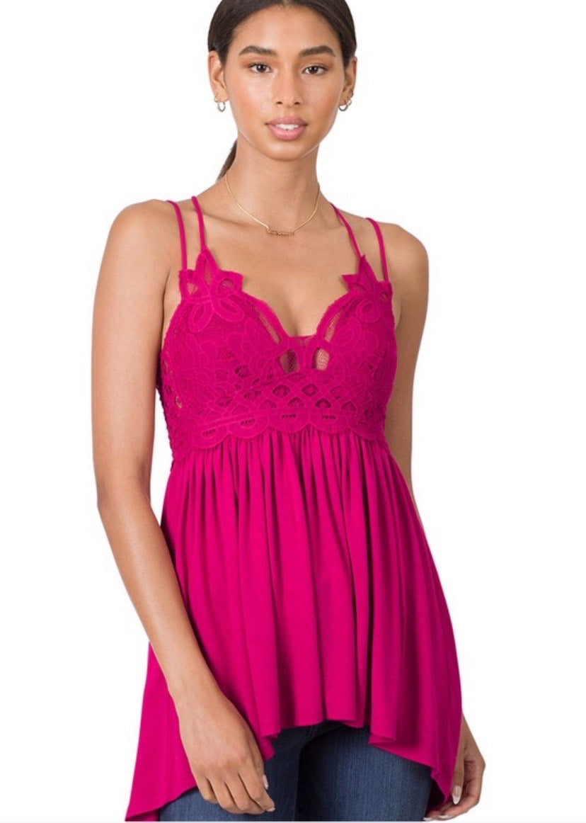 Crazy For You Ruffle and Lace Cami Top - Women's