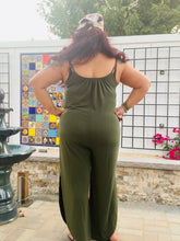 Load image into Gallery viewer, Olive Green Knit Jumpsuit with Side Slits - Women&#39;s
