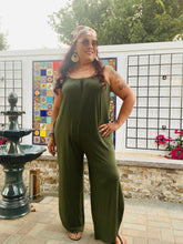 Load image into Gallery viewer, Olive Green Knit Jumpsuit with Side Slits - Women&#39;s
