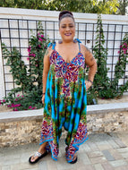 Floral Pattern and Peacock Feather Jumpsuit