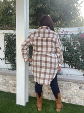 Load image into Gallery viewer, POL Clothing Brown Plaid Shirt with Lace Up Closure
