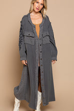 Load image into Gallery viewer, Charcoal Maxi Cardigan with Embroidery Detail on Sleeves by POL
