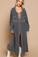 Charcoal Maxi Cardigan with Embroidery Detail on Sleeves by POL