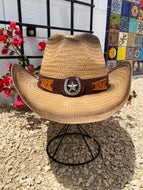 Straw Cowboy Hat with Rhinestone Horseshoe