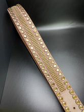 Load image into Gallery viewer, Citrine Color Rhinestone Studded Belt on Light Brown Leather
