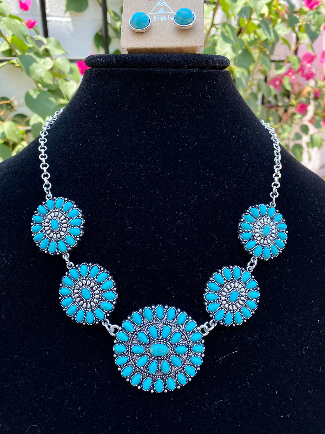 Turquoise Cluster Necklace and Earring Set