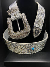 Load image into Gallery viewer, White Studded Belt with Rhinestones and Turquoise Accents
