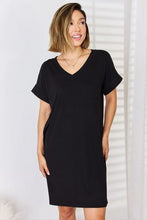 Load image into Gallery viewer, Zenana Full Size Rolled Short Sleeve V-Neck Dress
