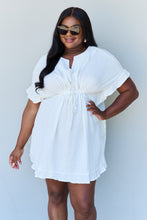 Load image into Gallery viewer, Ninexis Out Of Time Ruffle Hem Dress with Drawstring Waistband in White
