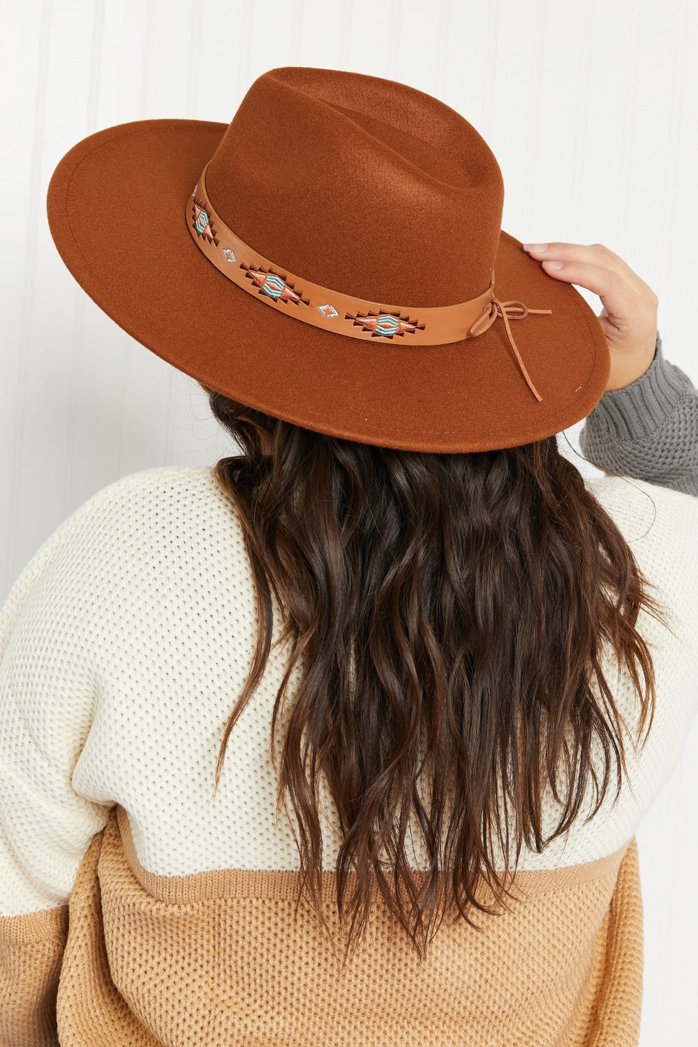 Wanderlust Geometric Print Strap Fedora